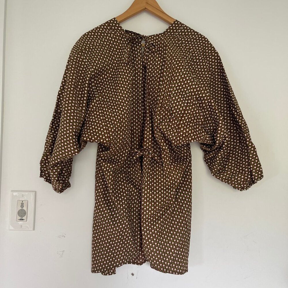 Vintage Japanese Calico Print Cotton House Dress / Apron Women's Large - Picture 2 of 15